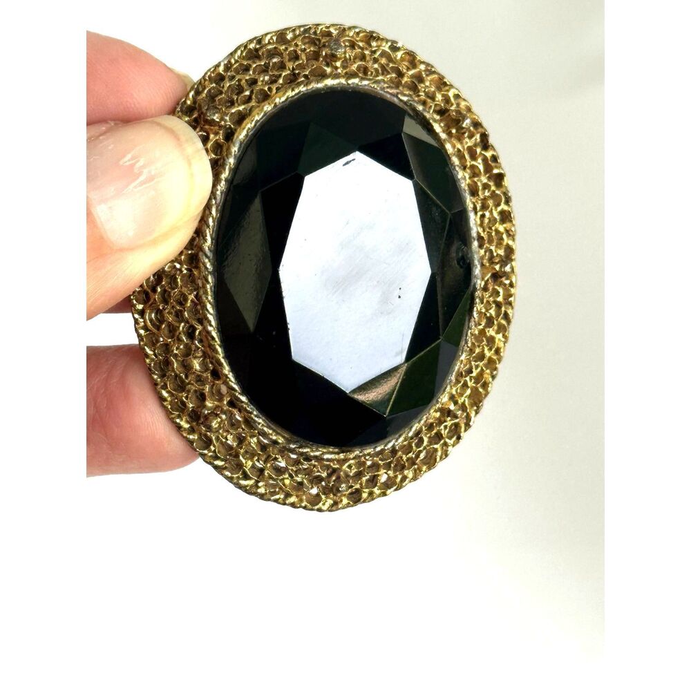 Vintage Faceted Black Glass Cabochon Brooch Dark academia gothicore